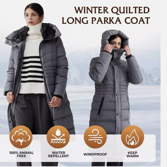 IKAZZ Winter Coats Thickened Warm Insulated Vegan Down Long Parka Jacket size XS - Picture 3 of 6